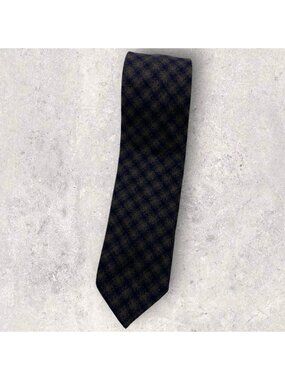 CASHMERE Cashmere Unlined Tie ITALY XL Navy Brown Tartan W:3.5" EUC